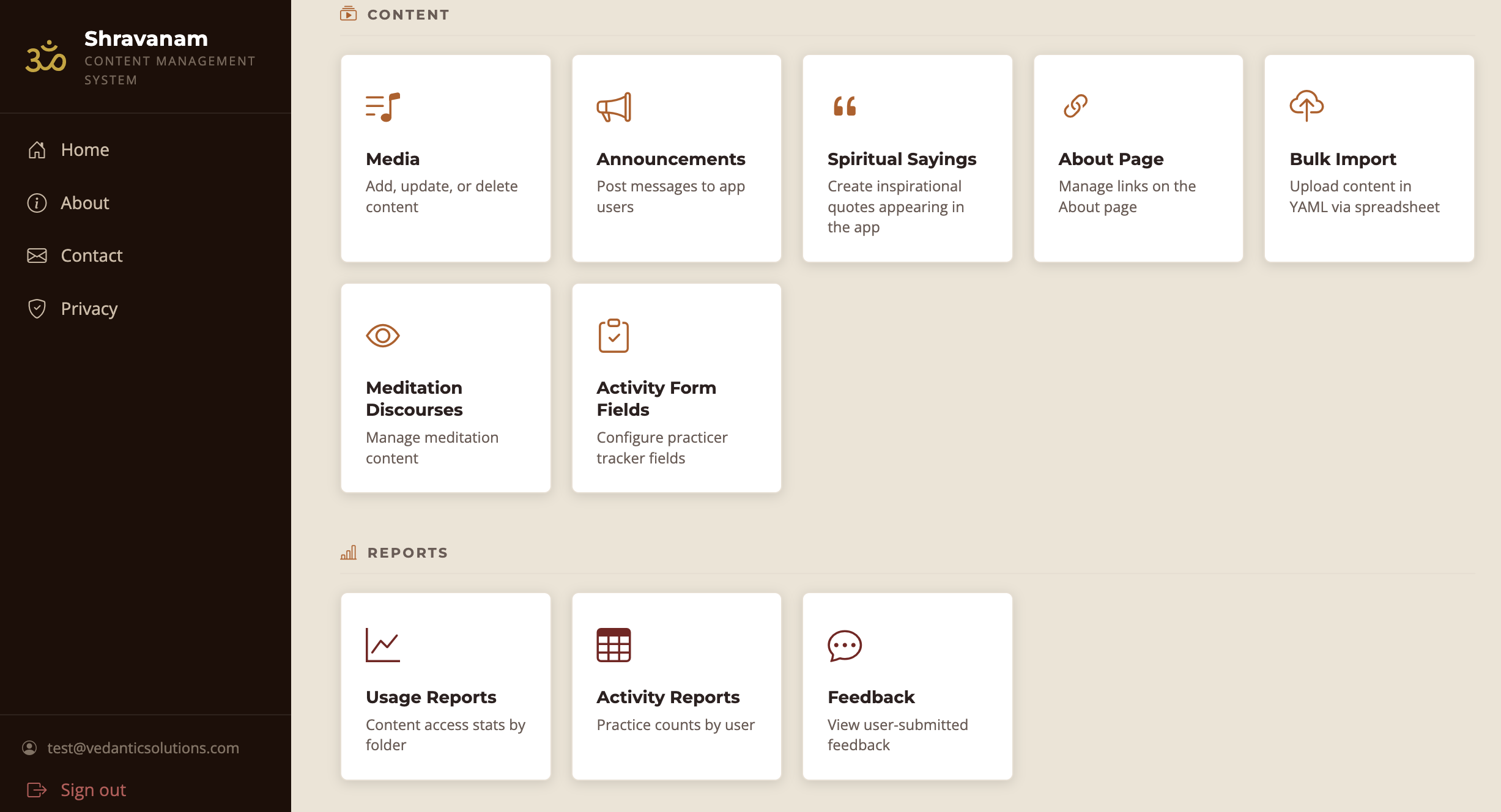 Shravanam CMS dashboard
